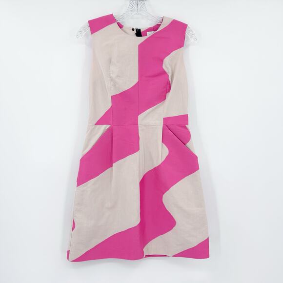 Milly Hot Pink Sand Wave Print Sleeveless Cotton Shift Dress Womens Size 6 - Picture 3 of 12